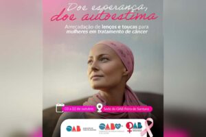 OAB Feira realiza campanha Outubro Rosa com arrecadação de lenços e toucas Comissões da Mulher e de Direito Médico promovem ação solidária em apoio a mulheres em tratamento de câncer de mama OAB Feira realiza campanha Outubro Rosa com arrecadação de lenços e toucas Comissões da Mulher e de Direito Médico promovem ação solidária em apoio a mulheres em tratamento de câncer de mama