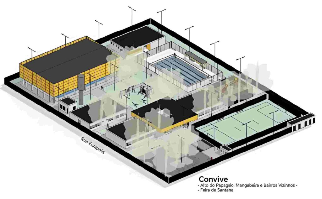 Centro Comunitário pela Vida Convive, na Rua Eurápolis, no Alto do Papagaio. O equipamento será implantado em uma área de aproximadamente 10 mil metros quadrados, onde funcionava a antiga Emater-BA, espaço reincorporado ao patrimônio do Município. O centro deve atender diretamente as comunidades do Alto do Papagaio, Mangabeira e bairros vizinhos, com estrutura voltada à promoção social e comunitária.