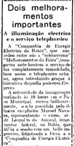 Prefeito Elpídio da Nova inaugura iluminação elétrica e serviço telefônico em Feira Edição histórica de 1931 revela o dia em que a luz elétrica chegou, Bonfim celebrou seu padroeiro e um jovem médico retornou à cidade