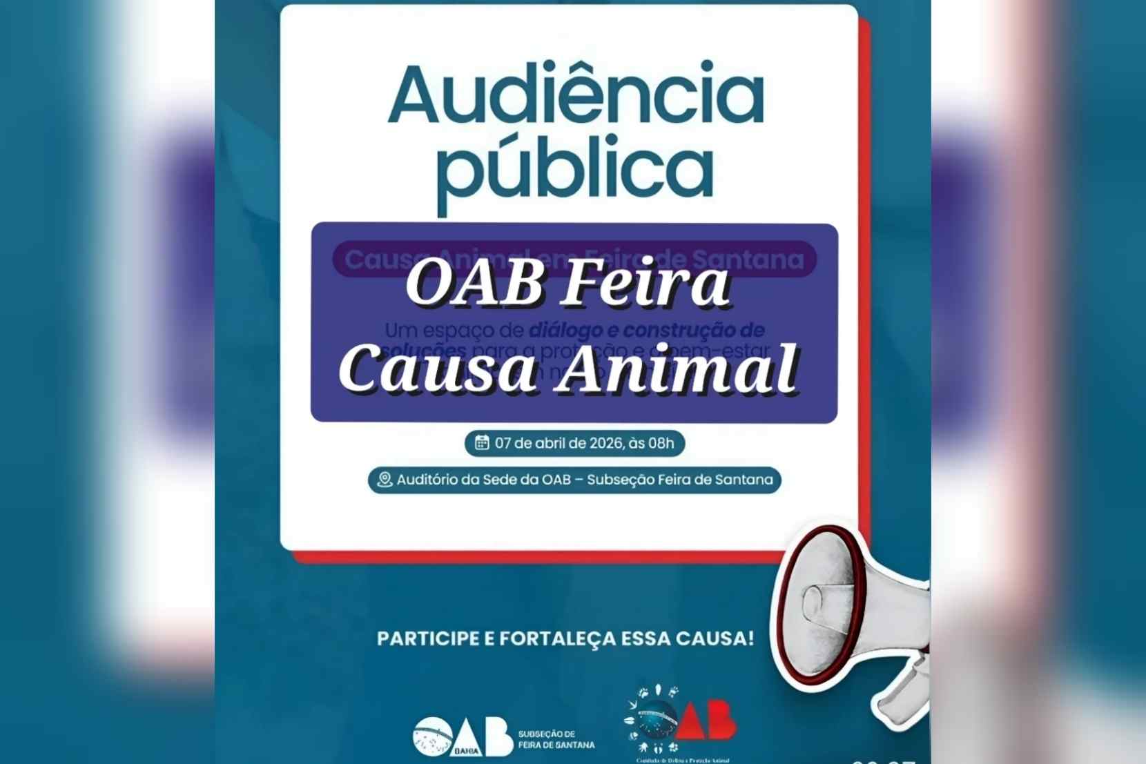 Evento da OAB acontece quando Feira vive situação crítica com animais nas ruas Audiência pública será realizada no dia 7 de abril e discutirá políticas para controle populacional e proteção animal
