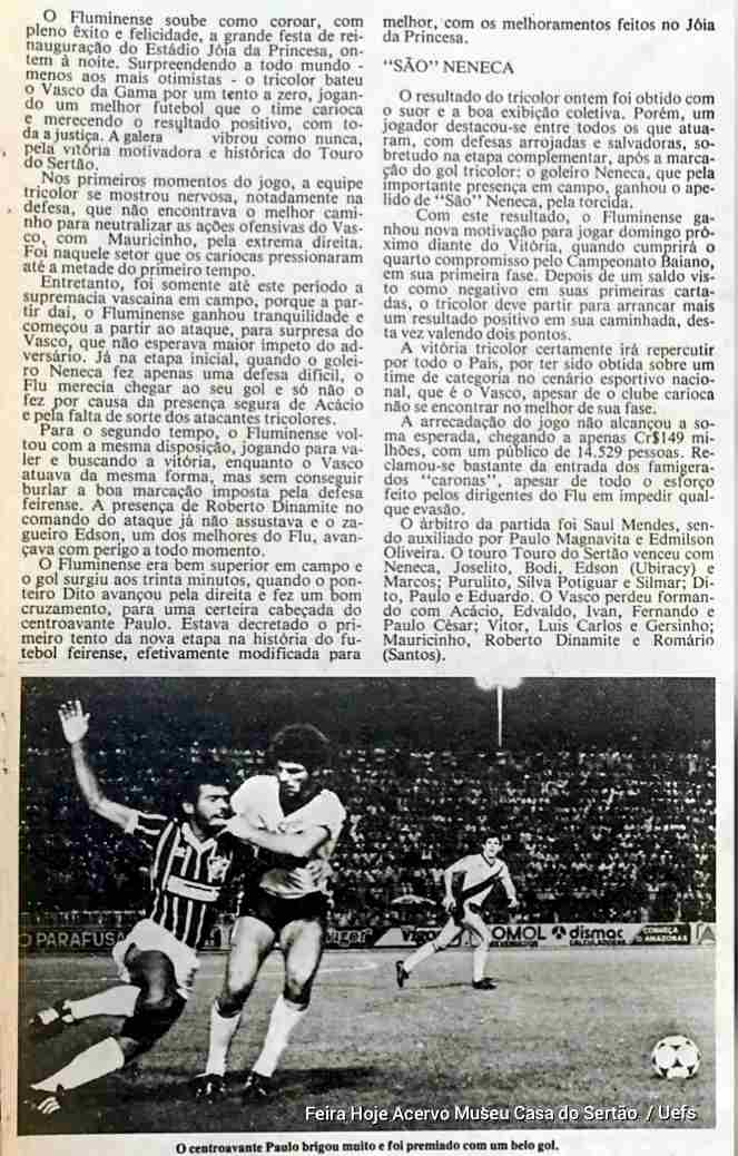 Flu de Feira 1 x 0 Vasco marca reinauguração do Joia com Dinamite e Romário em campo Noite histórica reúne multidão no Joia da Princesa e consagra vitória tricolor em jornada memorável do futebol feirense
